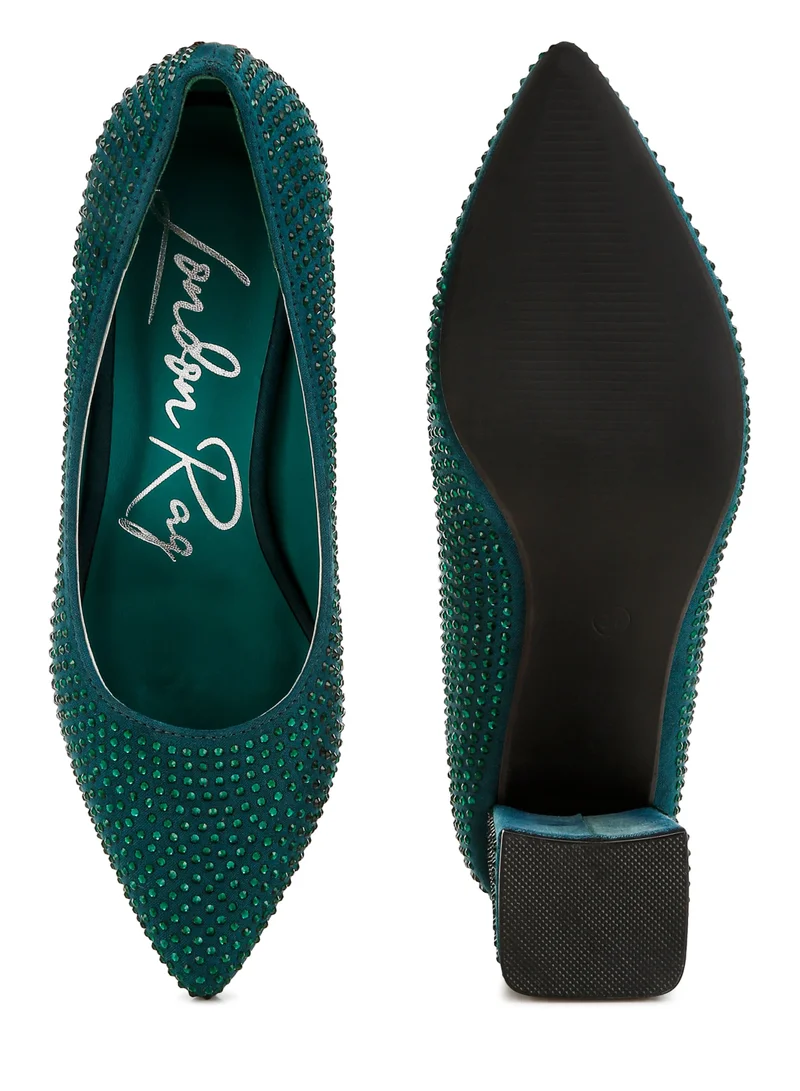 London Rag Rhinestones Embellished Pumps in Bottle Green