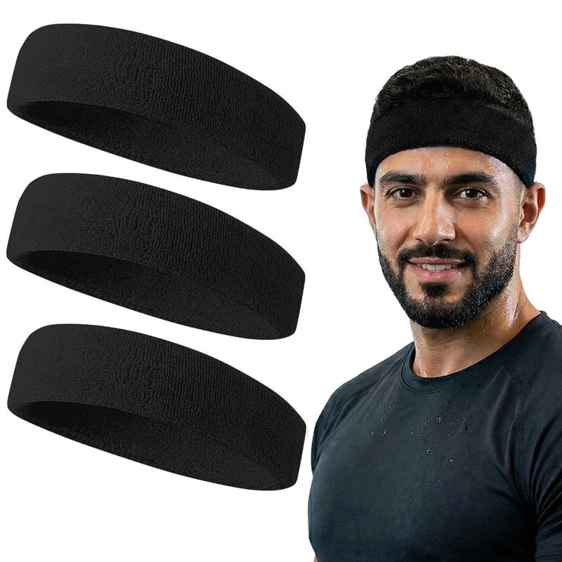Proxima Direct Sweatbands, 3 Pack Sports Headbands for Men Women Girls Boys, Super Comfy Head Band Sweatband for Gym Workout Yoga Soccer Boxing Tennis - Image 1