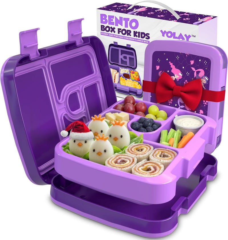 YOLAY Bento Box for Kids Lunch Box Leak-Proof, 5-Compartment Lunch Box Kids for Ages 3-10, Durable with Anti-Slip Base, Suitable for Schools, Outdoor and Travel (Mermaid) - Image 1