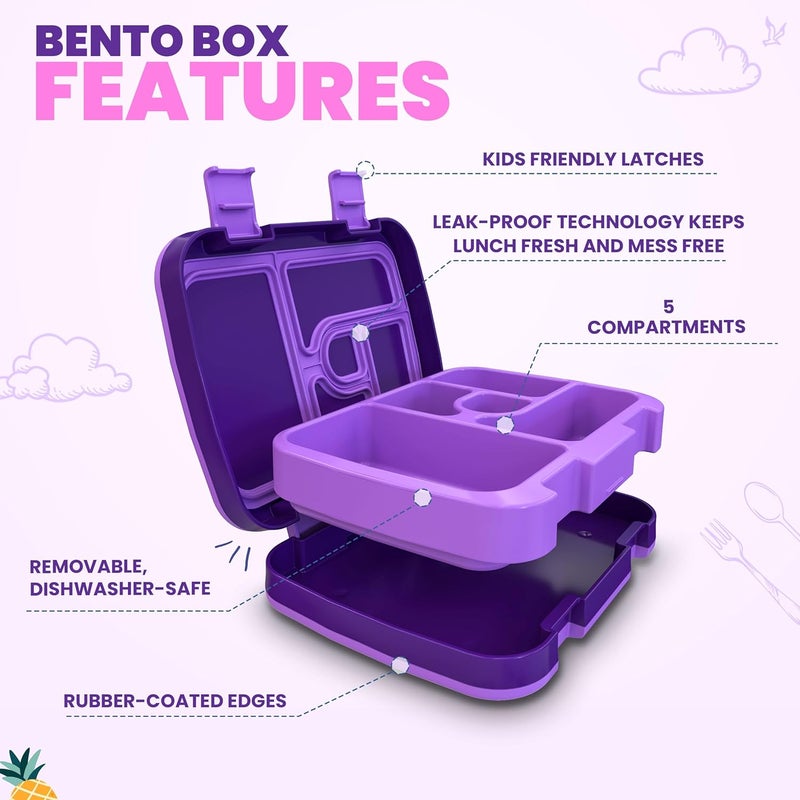 YOLAY Bento Box for Kids Lunch Box Leak-Proof, 5-Compartment Lunch Box Kids for Ages 3-10, Durable with Anti-Slip Base, Suitable for Schools, Outdoor and Travel (Mermaid) - Image 3