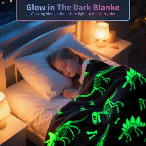 TEHALK Dinosaur Glow in The Dark Blanket for BoysGirlsToddlerBaby Dinosaur Toys for Boy Age 312 Cute Funny Kids Throw Blanket for BirthdayGifts 40x 60 - Image 3