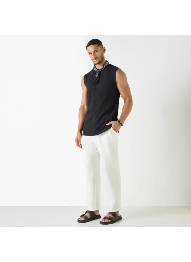 Iconic Iconic Textured Sleeveless Vest with Crew Neck