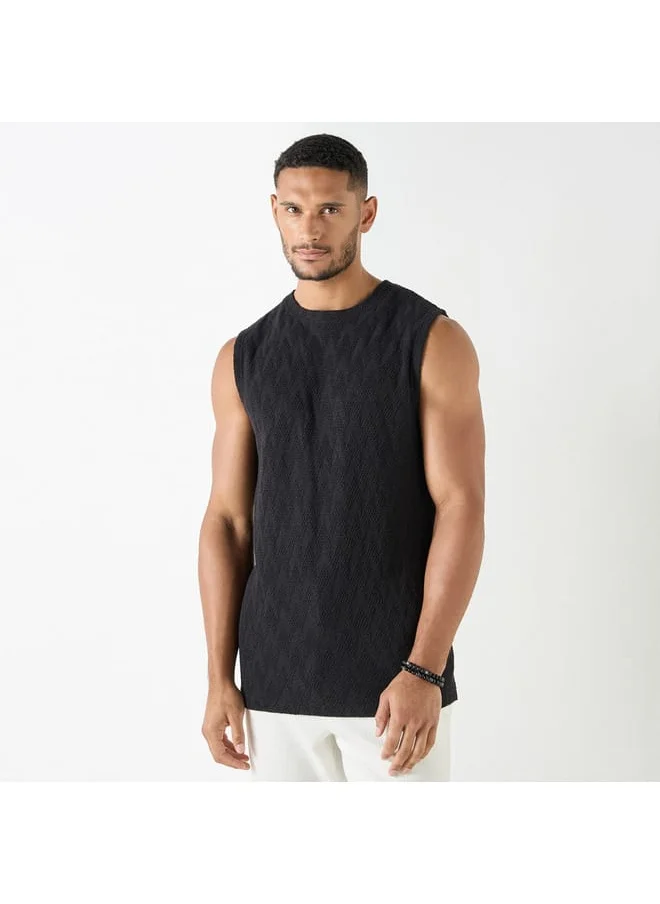 Iconic Iconic Textured Sleeveless Vest with Crew Neck