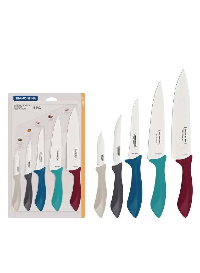 ترامونتينا Tramontina Affilata 5 Pieces Knife Set with Stainless Steel Blade and Multicolor Polypropylene Handle