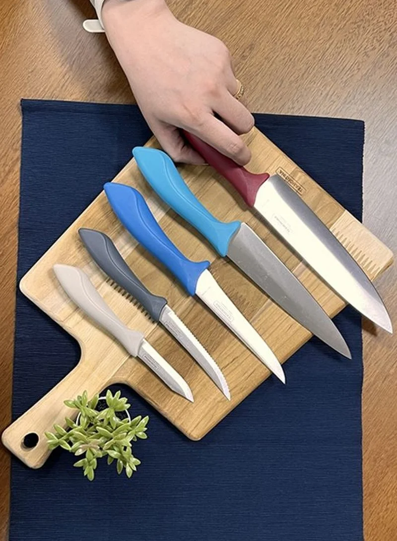 TRAMONTINA Tramontina Affilata 5 Pieces Knife Set with Stainless Steel Blade and Multicolor Polypropylene Handle