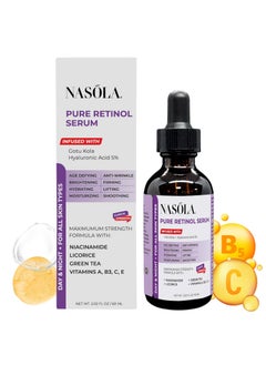 Nasola Pure Firming Retinol Serum with Hydrating Hyaluronic Acid  Gotu Kola for Wrinkles and Dark Spots Renew and Reset Nighttime Facial Serum for a smoother more radiant complexion 202 Fl Oz 