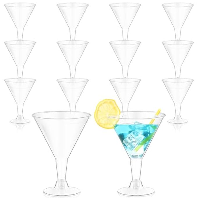 Yinkin 12 Pcs 7 oz Plastic Martini Glasses Disposable Clear Cocktail Dessert Parfait Glasses Unbreakable Mini Martini Cups for Wedding Party Bowl Wine Ice Cream (Stem)