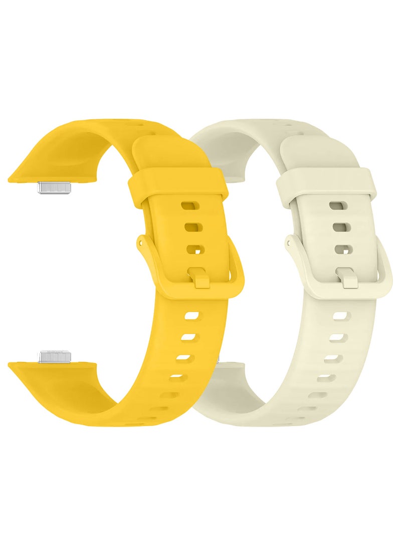 CATANES 2Packs Wristband for Huawei Watch Fit 3/Fit 4/Fit 4 Pro Bands, Silicone Bracelet Quick Release Arm Band, Replacement Smartwatch Band Quick Release Sport Straps - Yellow Cream  - Image 2