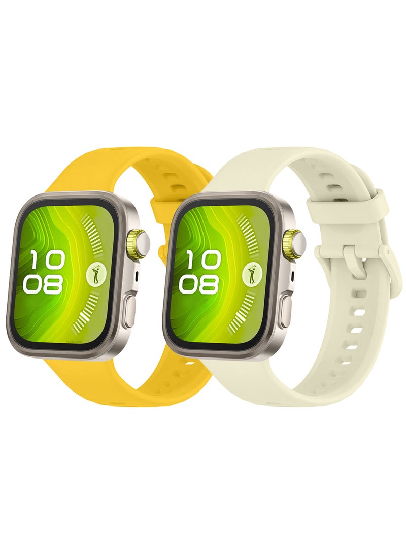 CATANES 2Packs Wristband for Huawei Watch Fit 3/Fit 4/Fit 4 Pro Bands, Silicone Bracelet Quick Release Arm Band, Replacement Smartwatch Band Quick Release Sport Straps - Yellow Cream  - Image 3