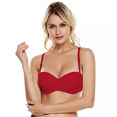 PLUMBURY Women's Synthetic Lightly Padded Wired Push-Up Multiway Bra, Maroon, Size 34B - Image 1