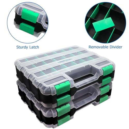 Easily Double Side Tool Box Organizer, Hardware Storage Box, Portable Small Parts Organizer with Removable Plastic Dividers for Screws, Nuts, Nails, Bolts, Green - Image 4