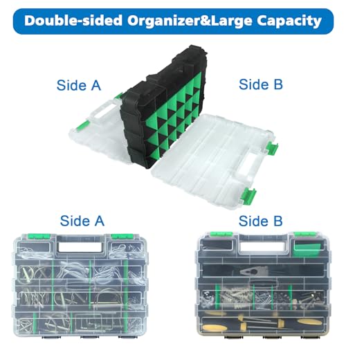 Easily Double Side Tool Box Organizer, Hardware Storage Box, Portable Small Parts Organizer with Removable Plastic Dividers for Screws, Nuts, Nails, Bolts, Green - Image 5