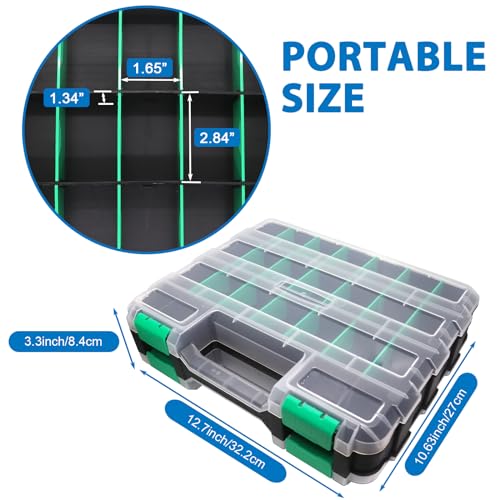 Easily Double Side Tool Box Organizer, Hardware Storage Box, Portable Small Parts Organizer with Removable Plastic Dividers for Screws, Nuts, Nails, Bolts, Green - Image 2