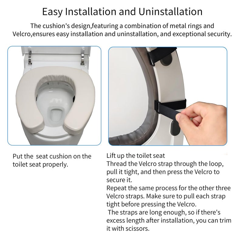 DOMSCIEN Padded Toilet Seat Cushion with 2-Inch High-Density Foam u0026 Waterproof PU Fabric, U-Shape Padded Toilet Cushion - Secure Hook u0026 Loop Tape, Fits Standard/Elongated Toilets (Beige) - Image 5