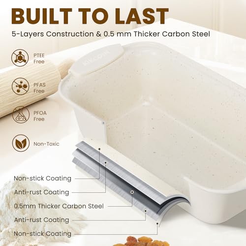 Kikcoin 22 PCS Nonstick Baking Pans Set, Stackable Bakeware Sets with Silicone Handles, 450°F Oven Safe Baking Sheet Set, Easy Release Cookie Sheets for Baking, Cream - Image 3