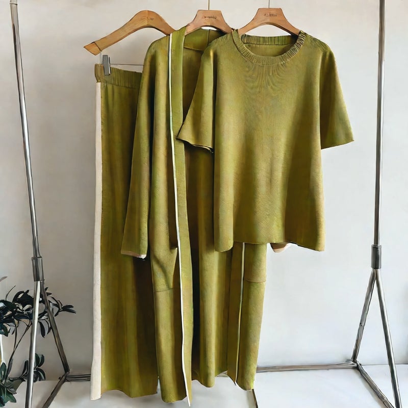 Women's Knit Long Robe 3-Piece Set Casual Loungewear - Image 4