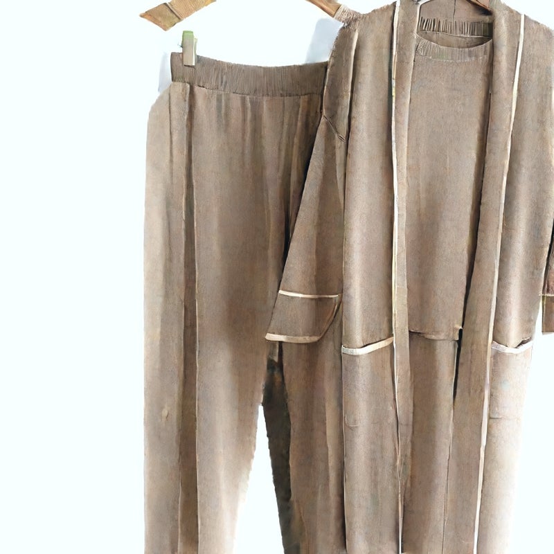 Women's Knit Long Robe 3-Piece Set Casual Loungewear - Image 5