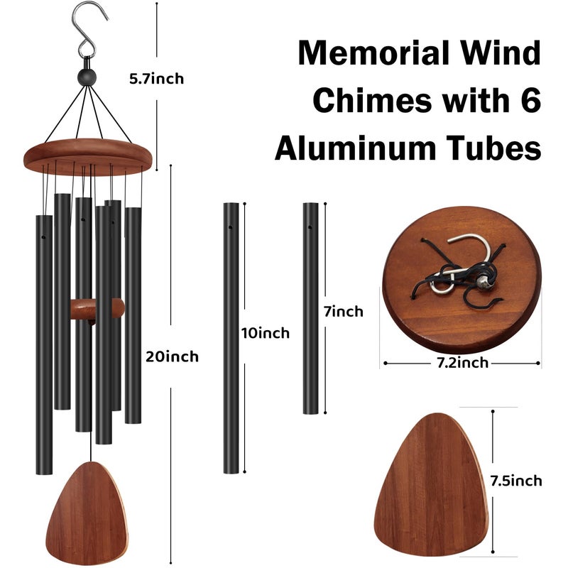 tujol 2 Pack Wind Chimes for Outside, Memorial Wind Chimes with 6 Aluminum Tubes, Sympathy Wind Chime Outdoor Gift Decoration for Garden Patio Yard - Image 2