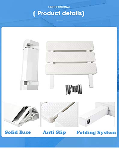 Aquieen Wall Mounted Folding Shower Seat (ABS) (White) (13") - Image 4