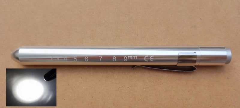 LED Diagnostic Penlight Pupil Oral Exam Clip Torch Silver-White Light Silver-White Light
