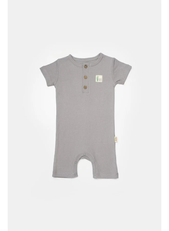 Magu Baby Boy 50% Cotton 50% Organic Cotton Blue and Gray Short-Sleeved Buttoned Romper 2-Piece Set