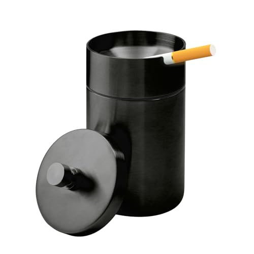 EOCICI Car Ashtray with Lid Smell Proof Stainless Steel Auto Ashtrays Portable Smokeless Detachable Windproof Extinguished Butt Bucket Ash Tray for Car Cup Holder (Black) - Image 1
