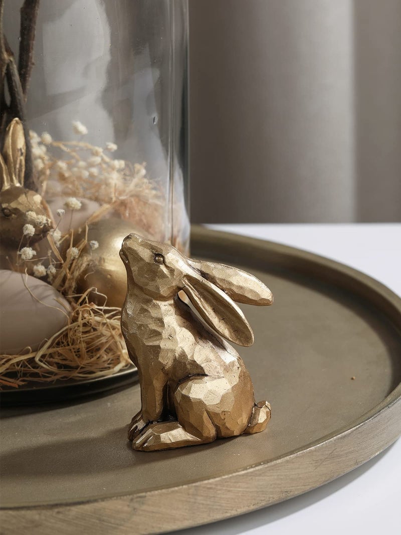 DN DECONATION Golden Polyresin Bunny Decor Rabbit Figurines, Easter Bunny Statue Set of 3 for Spring Tabletop Decor - Image 4