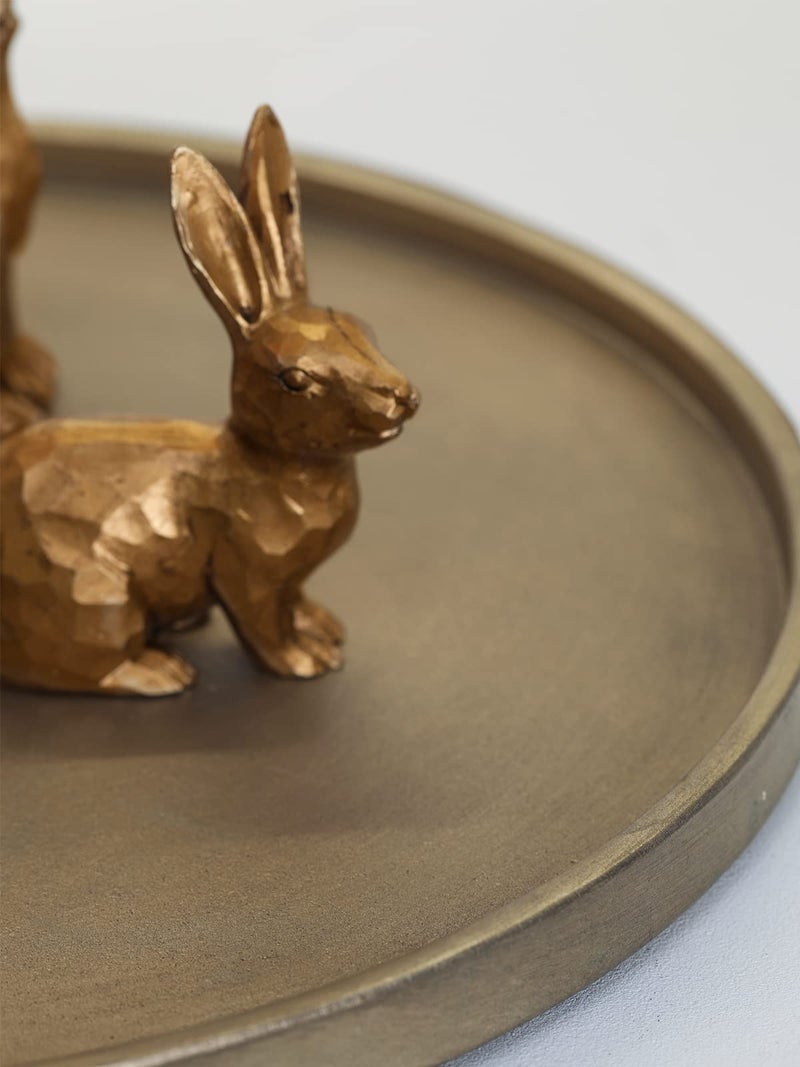 DN DECONATION Golden Polyresin Bunny Decor Rabbit Figurines, Easter Bunny Statue Set of 3 for Spring Tabletop Decor - Image 5