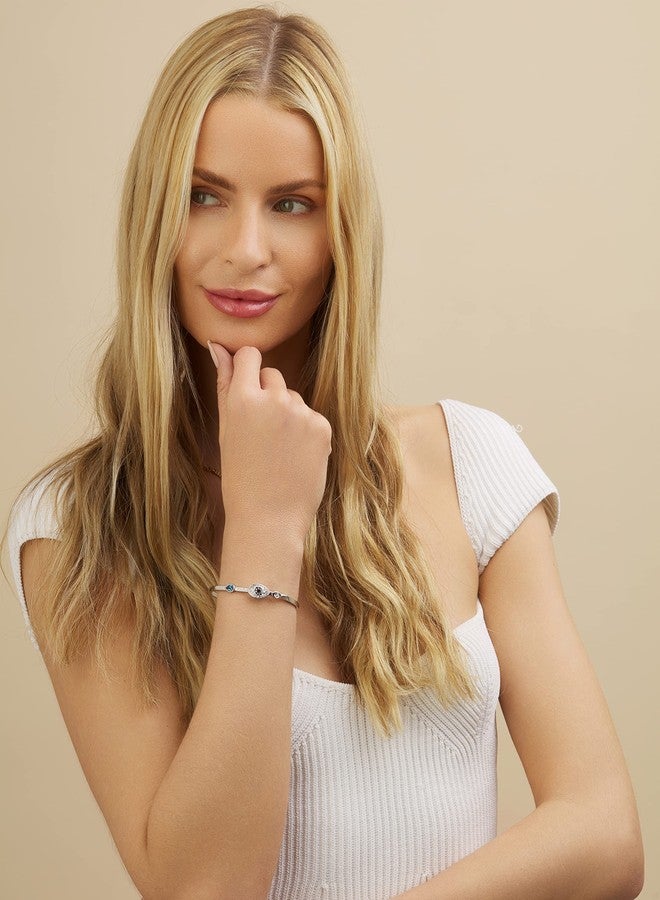 Barzel Evil Eye Bangle Bracelet for Women 18K Gold Plated Crystal Evil Eye Bangle for Women (Silver) - Image 3