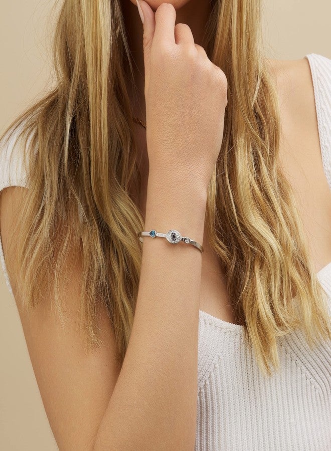 Barzel Evil Eye Bangle Bracelet for Women 18K Gold Plated Crystal Evil Eye Bangle for Women (Silver) - Image 2