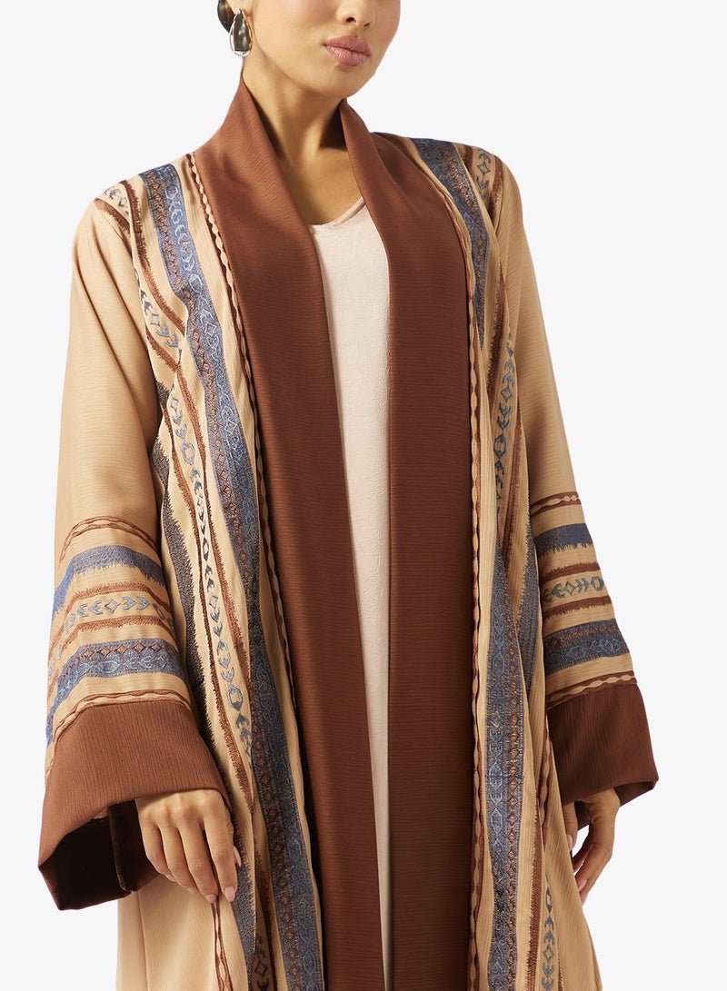 hayas closet Embroidered Open Front High Neck Abaya - Image 4