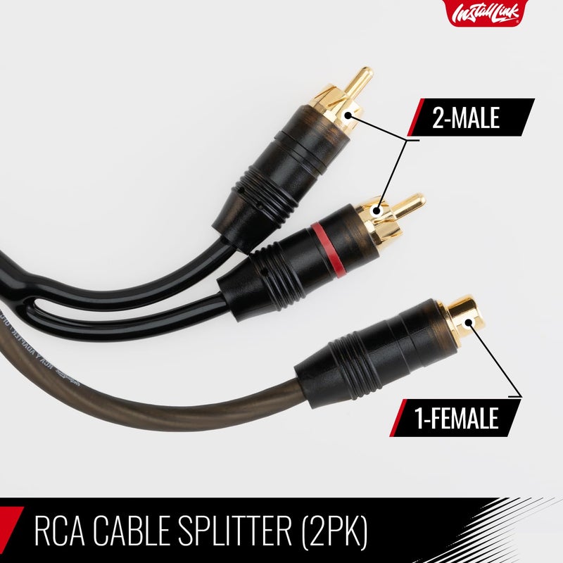 Install Link RCA Audio Cable for Subwoofer or Stereo Cable, Y Adapter 1-Female to 2-Male Splitter, 2pk - Image 2
