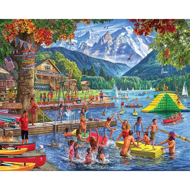 White Mountain Summer Camp Puzzle 1000 Piece Vintage Collage Jigsaw Puzzles for Adults - Image 1