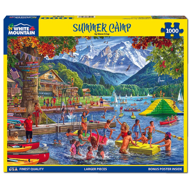 White Mountain Summer Camp Puzzle 1000 Piece Vintage Collage Jigsaw Puzzles for Adults - Image 2