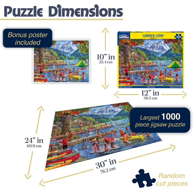 White Mountain Summer Camp Puzzle 1000 Piece Vintage Collage Jigsaw Puzzles for Adults - Image 3