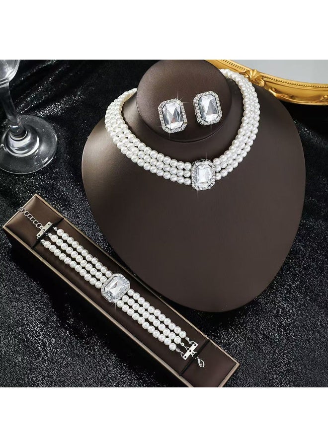 NIBEMINENT European and American French-style Light Luxury Multi-layered Imitation Pearl Three-piece Fashion Accessory Set