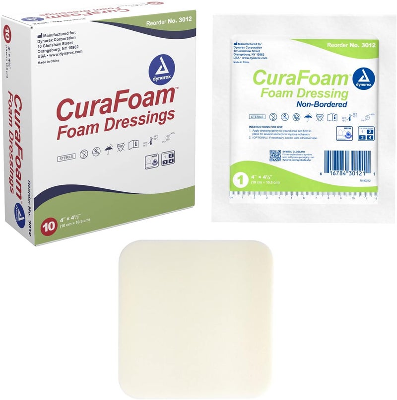 Dynarex 3012 CuraFoam Foam Dressing NonBordered Sterile Provides Cushioned and Moist Wound Care 4 x 425 Pack of 10 - Image 1