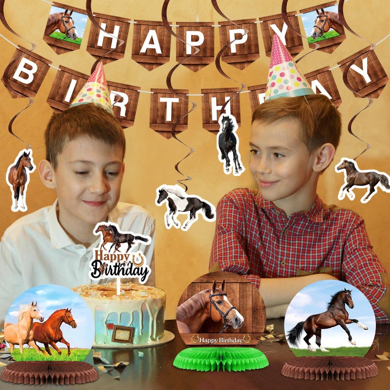 Tinlade 29 Pieces Horse Party Decorations Horse Birthday Banners cowboy Hanging Swirls Hanging Cards Cupcake Toppers Honeycomb Centerpiece for Birthday Party Supplies - Image 5