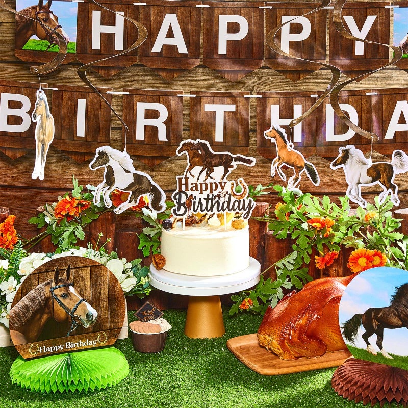 Tinlade 29 Pieces Horse Party Decorations Horse Birthday Banners cowboy Hanging Swirls Hanging Cards Cupcake Toppers Honeycomb Centerpiece for Birthday Party Supplies - Image 4