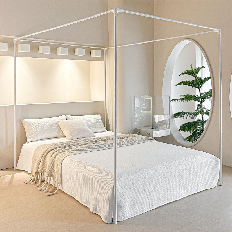 AIKASY Premium Canopy Bed Frame Posts for Queen Size Beds - Sturdy Metal Poles, Four Corner Bed Brackets - Perfect Addition to Metal and Wood Bed Frames for Bedroom Decor Upgrade (White) - Image 1