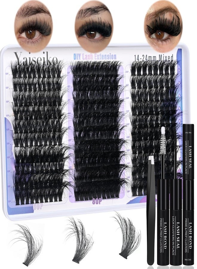 Yaiseiko 60+80+100D Lash Clusters Kit Eyelash Extension Kit DIY Lash Extension Kit 280 PCS Lashes Clusters Cluster with Lash Bond and Seal Lash Applicator for Lash Extensions by Yaiseiko(14-24MM) - Image 1