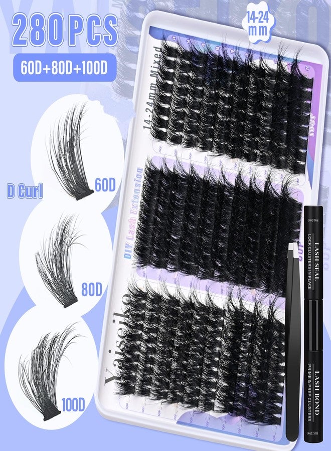 Yaiseiko 60+80+100D Lash Clusters Kit Eyelash Extension Kit DIY Lash Extension Kit 280 PCS Lashes Clusters Cluster with Lash Bond and Seal Lash Applicator for Lash Extensions by Yaiseiko(14-24MM) - Image 2