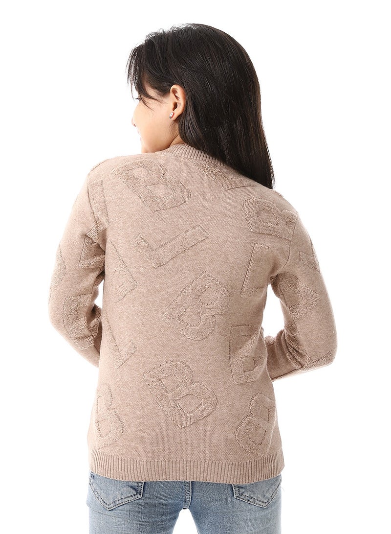 Andora Alphabet Ribbed Trims Round-Neck Pullover_Coffee Brown - Image 3