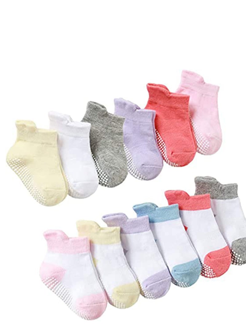 12 Pairs Anti Slip Toddler Socks, Non Skid Ankle Socks with Grips for Toddler Kids Girls, Kids 3 Years - Image 1