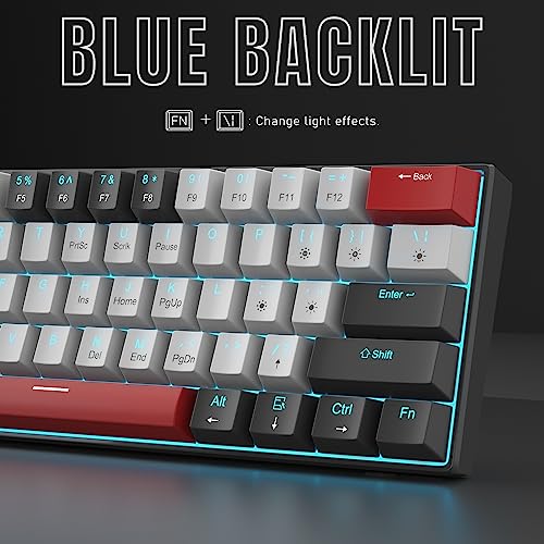 Camiysn 60% Mechanical Gaming Keyboard,Mixed Color Keycaps Gaming Keyboard with Clicky Blue Switches, Detachable Type-C Cable Mini Keyboard with Blue LED Light for/PC/Laptop - Image 4