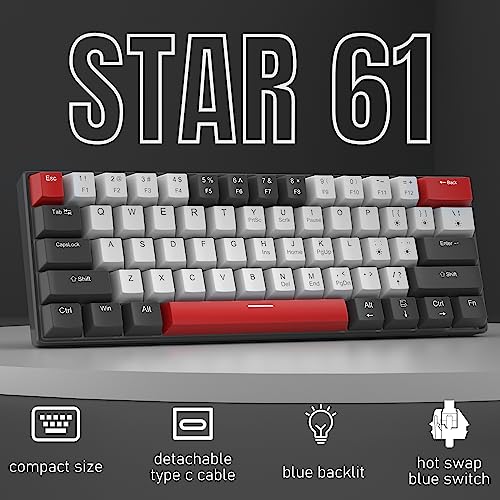 Camiysn 60% Mechanical Gaming Keyboard,Mixed Color Keycaps Gaming Keyboard with Clicky Blue Switches, Detachable Type-C Cable Mini Keyboard with Blue LED Light for/PC/Laptop - Image 2