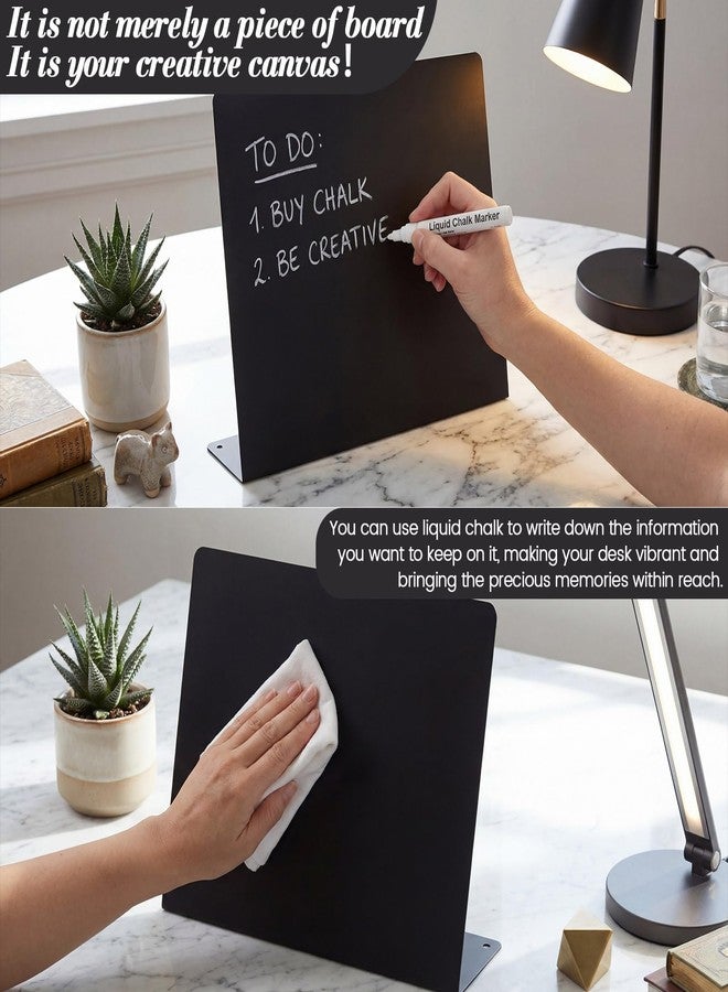 LEIFIDE 2 Pcs Black Magnet Boards Magnetic Bulletin Board Announcement Wave-Shaped Magnetic Display Board Stand Metal Desktop Memo for Menus Dining Table Home School Kitchen Office (12.6 x 11 Inch) - Image 4