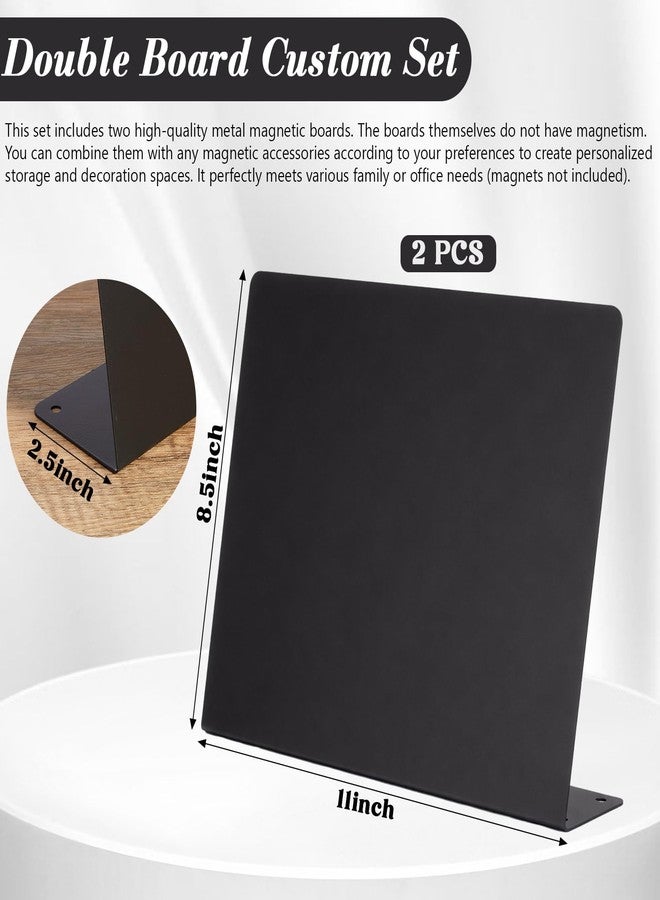 LEIFIDE 2 Pcs Black Magnet Boards Magnetic Bulletin Board Announcement Wave-Shaped Magnetic Display Board Stand Metal Desktop Memo for Menus Dining Table Home School Kitchen Office (12.6 x 11 Inch) - Image 2