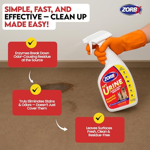 ZORBX Pet Urine Stain and Odor Remover Spray 24 FL Oz - Dog, Cat Urine Enzyme Odor Destroyer - Perfect Solution for Unpleasant Urine Odor and Stain Remover - Hardwood Floors & Carpet Cleaner - Image 4