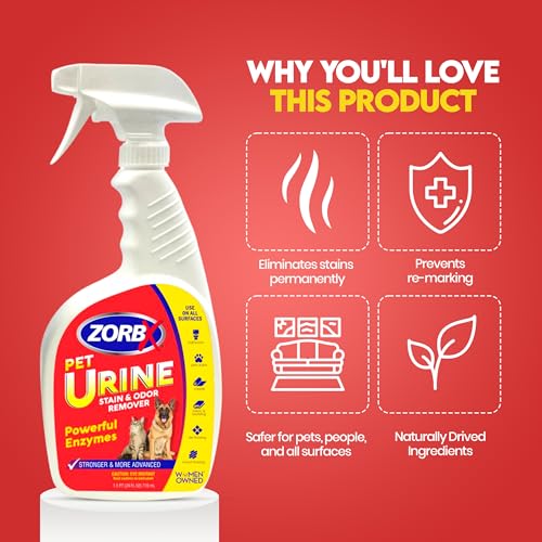 ZORBX Pet Urine Stain and Odor Remover Spray 24 FL Oz - Dog, Cat Urine Enzyme Odor Destroyer - Perfect Solution for Unpleasant Urine Odor and Stain Remover - Hardwood Floors & Carpet Cleaner - Image 2